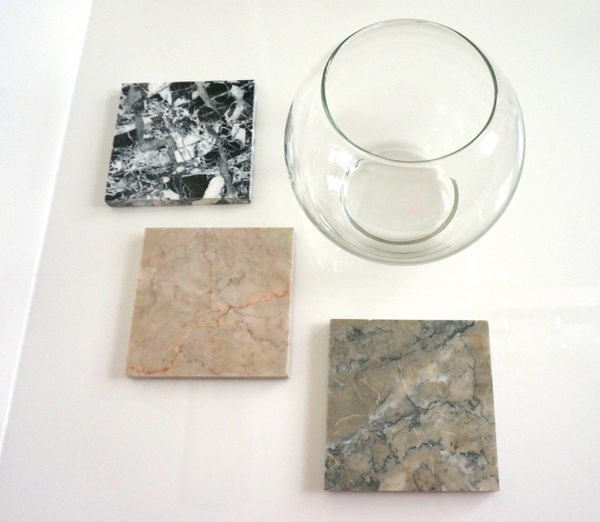 Gather glass globes and marble tiles