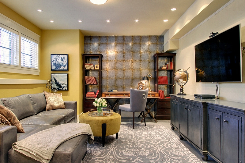 Gorgeous and well decorated home office in the basement