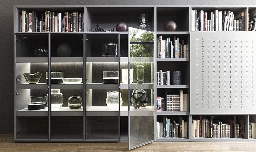 Gorgeous display in the wall unit with glass doors