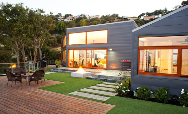 Gray house with orange trim