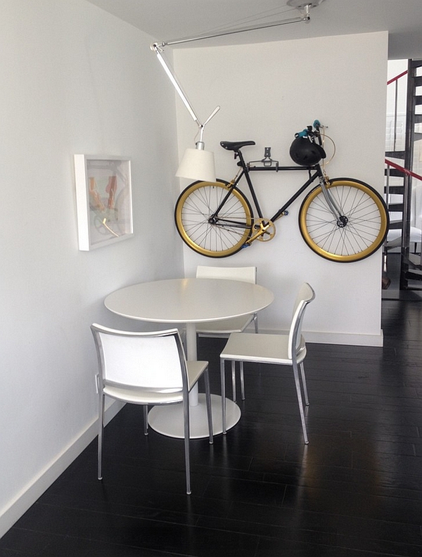 Hint of gold for the small, minimal dining area