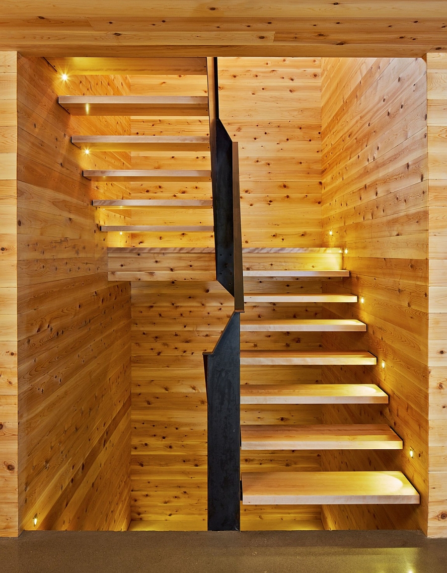 LED lighting illuminates the stairway