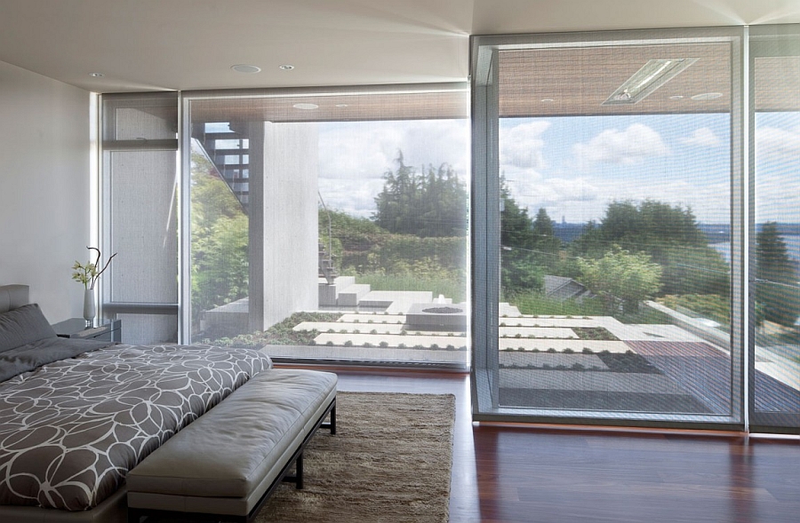 Large sliding glass door for the modern bedroom