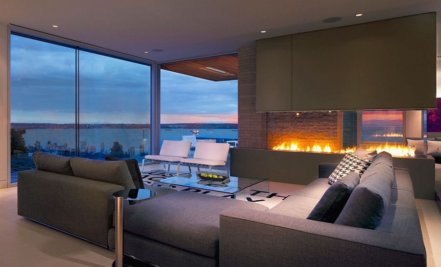 Living room with ocean views in  Vancouver, Canada