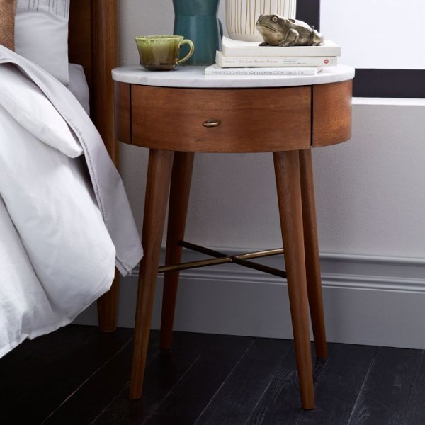 Marble-top wooden nightstand