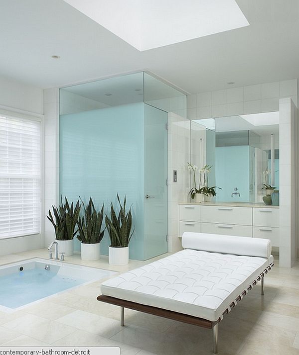 Master bathroom in white with sunken hot tub