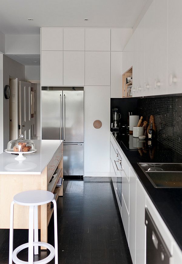 Midcentury modern kitchen in black and white with a hint of cream