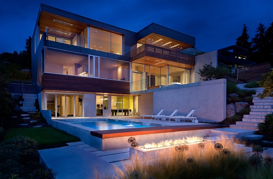 Modern fireplace in the backyard