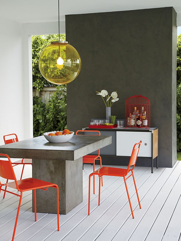 Modern orange stacking chairs