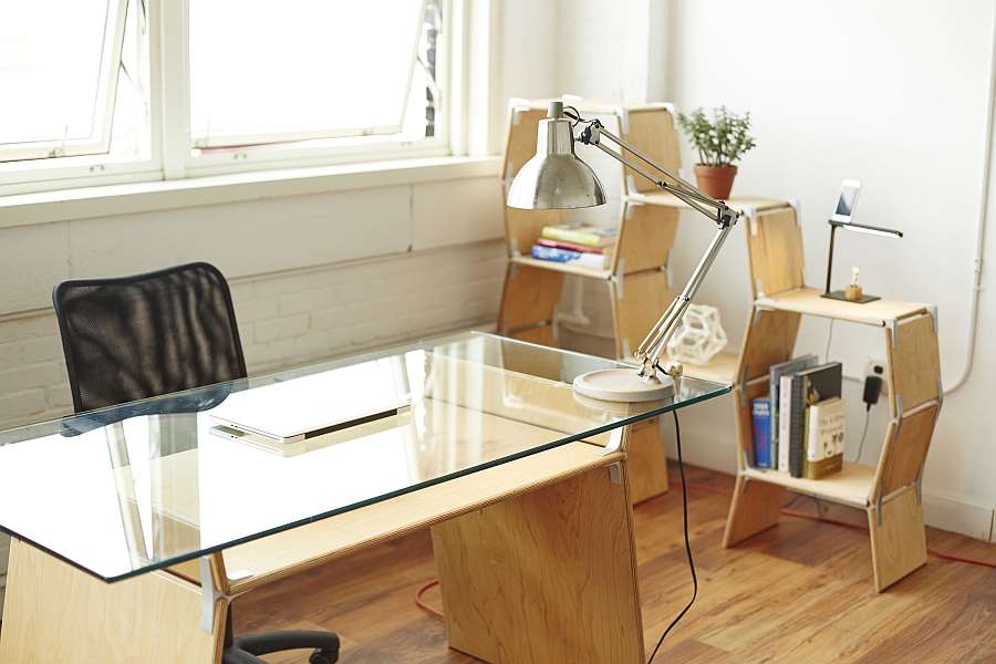 Modos shelf and table with glass top to shape your home office