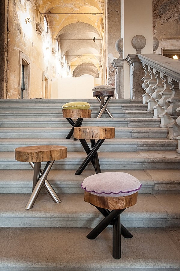 Naural tree trunk slices turned into gorgeous stools