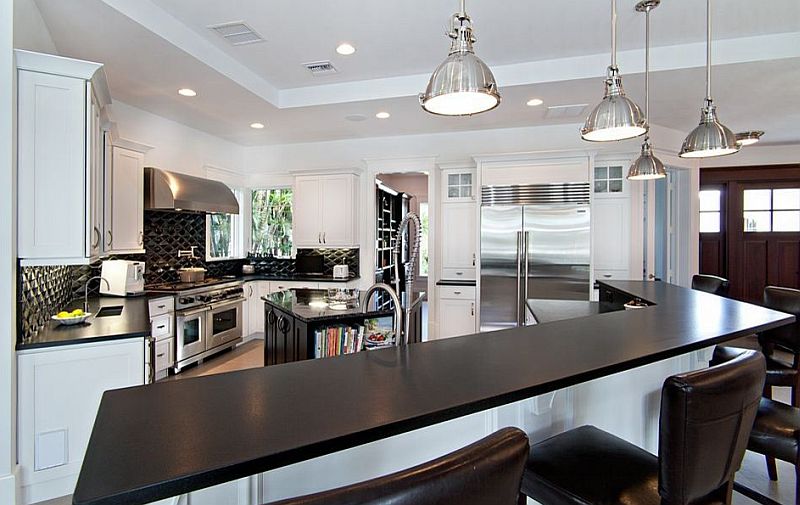 Posh kitchen in Absolute Black Granite counter top in a Leather Finish