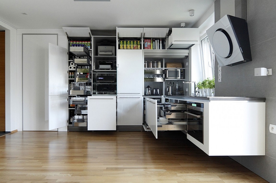 Smart combination of closed cabinets in kitchen that save up on space