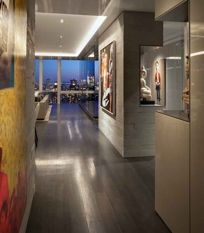 Smart lighting complements the scintillating art work in the penthouse