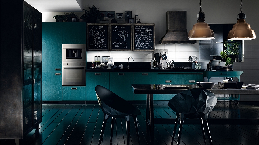 Social kitchen with an ultra-modern look and daring color!