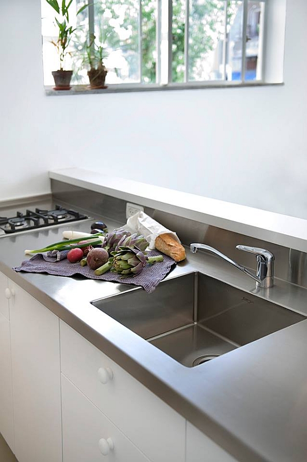 Stainless steel kitchen countertop and sink