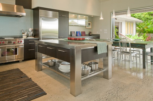 stainless steel kitchen island with stools