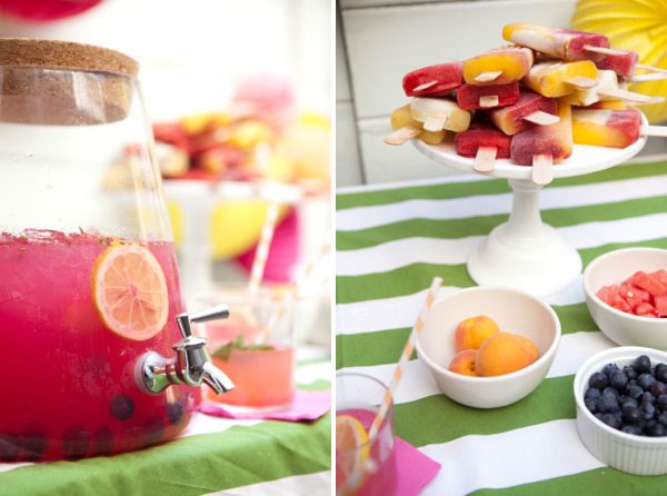 Striped tablecloth at a summer party