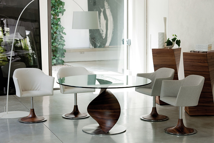 Stunning dining table with a base inspired by a tornado