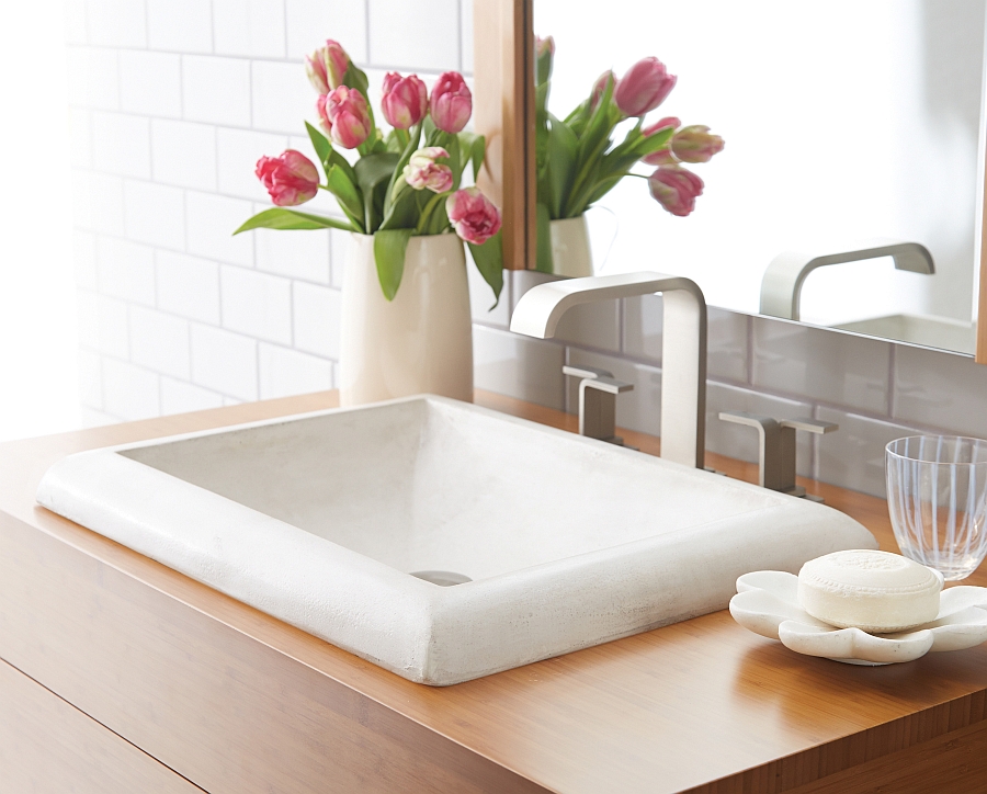 Stylish, contemporary sink in white with recatngular form