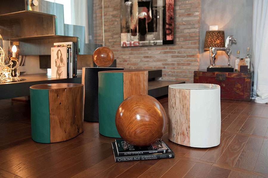 Stylish living room pouf from tree trunks