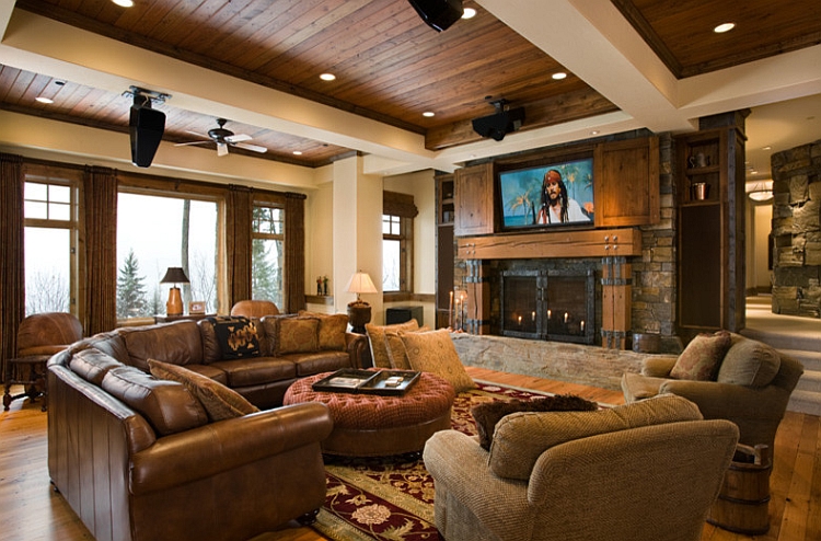 Contemporary Modern Fireplace Designs with TV  Above Mantel