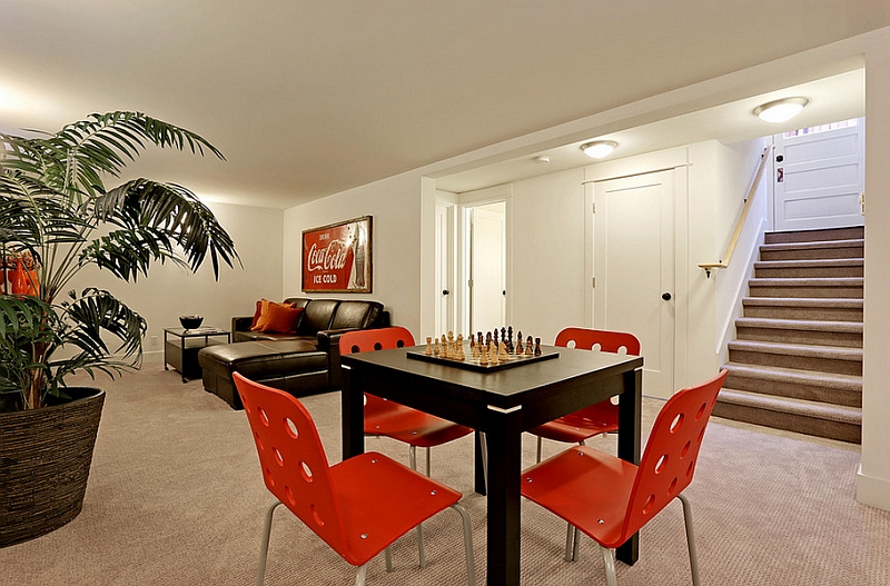 The Coke poster accentuates the red hues in the family room