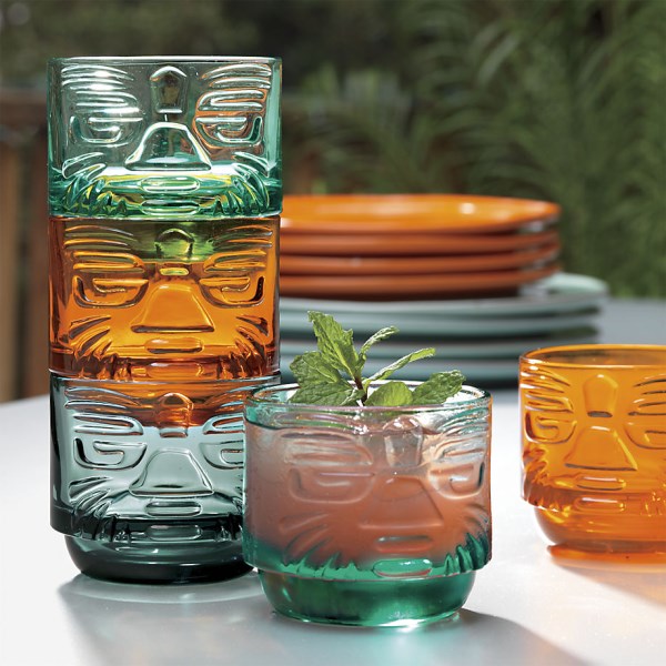 Tiki-motif glasses