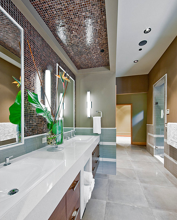 Tropical greenery in a contemporary bathroom