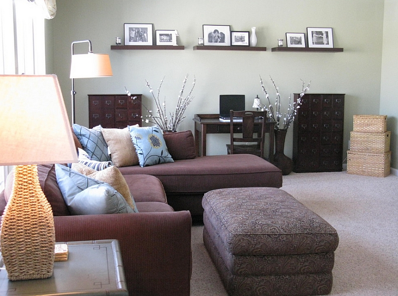 Twin apothecary chests in the contemporary living room