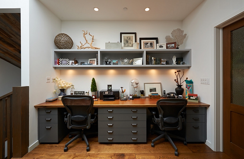 Under shelf lighting doubles as task lighting in the home office