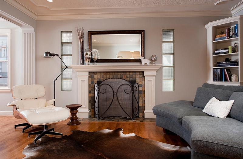 Using the apothecary jars to decorate the fireplace