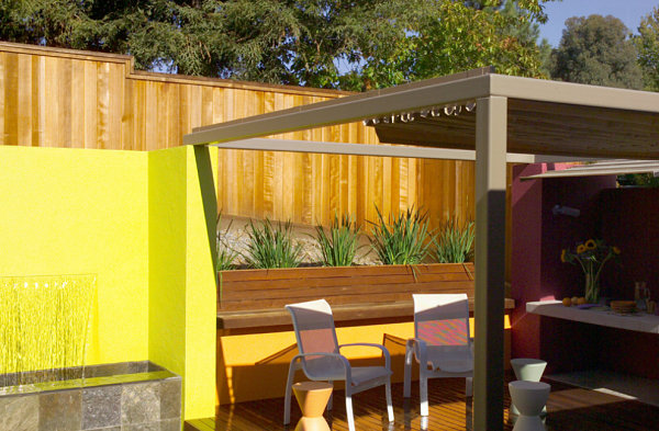 Vibrant accent wall on a modern patio