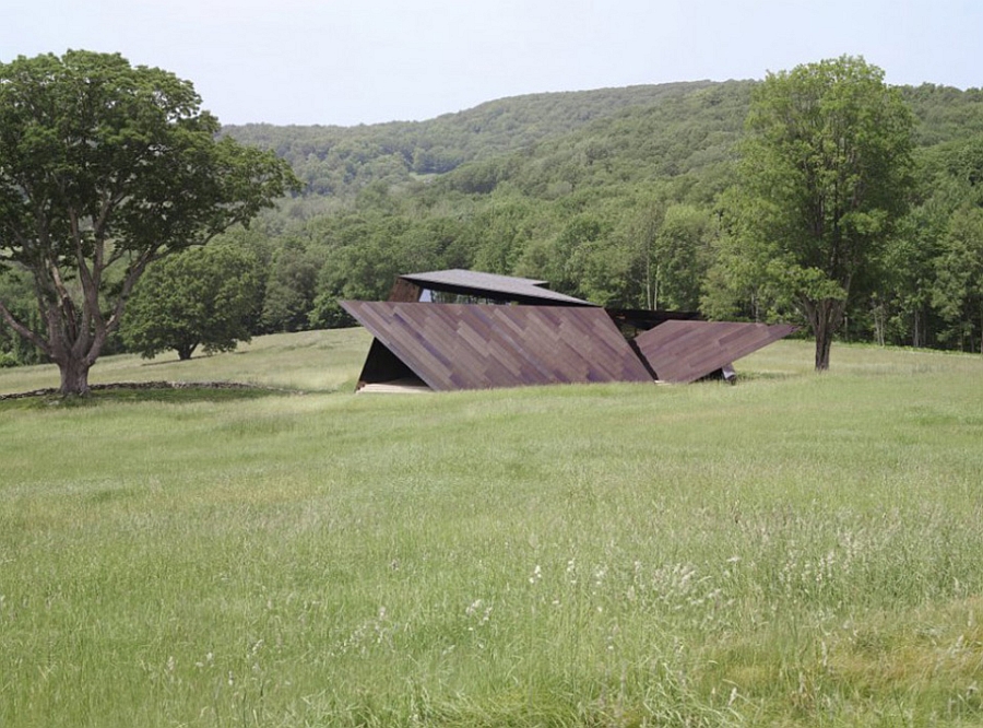 View of the sculptural house from a distance