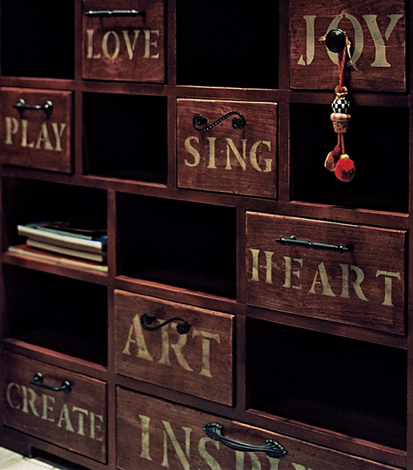 Vintage-style cabinet with customized with stenciling for the modern bedroom