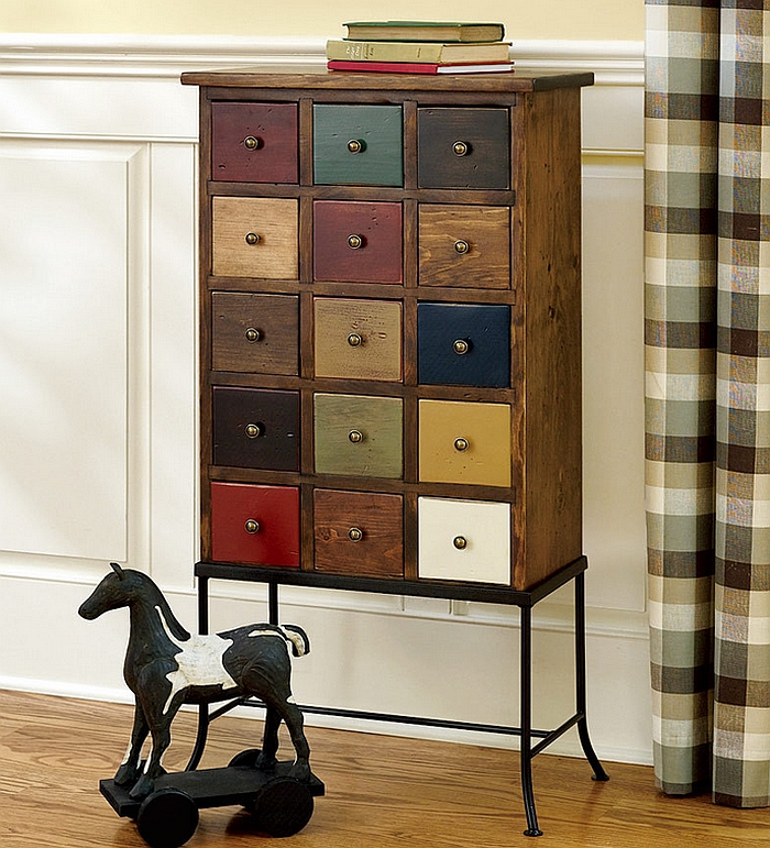 White pine apothecary chest on a stand