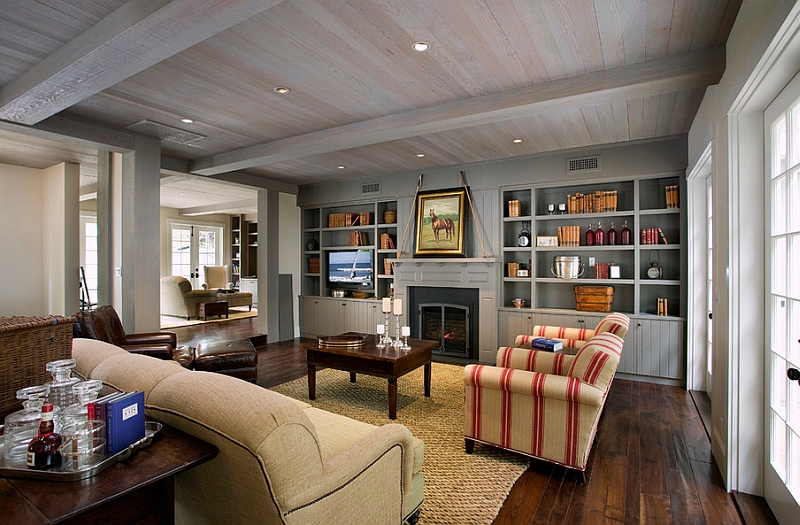 Wood dominates this elegant farmhouse style living room