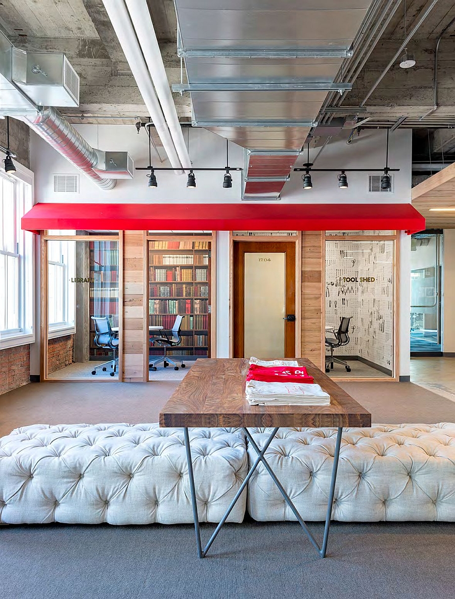 A combination of private and public spaces inside the Yelp headquarters