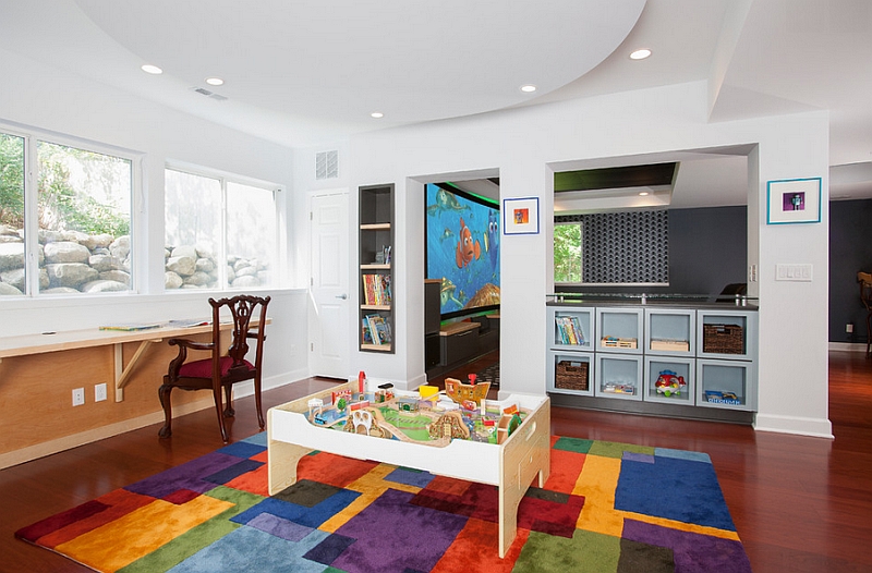 Basement playroom next to the home study and media room