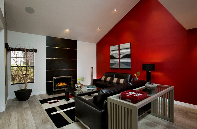 Beautiful and bright red accent wall draws your attention instantly