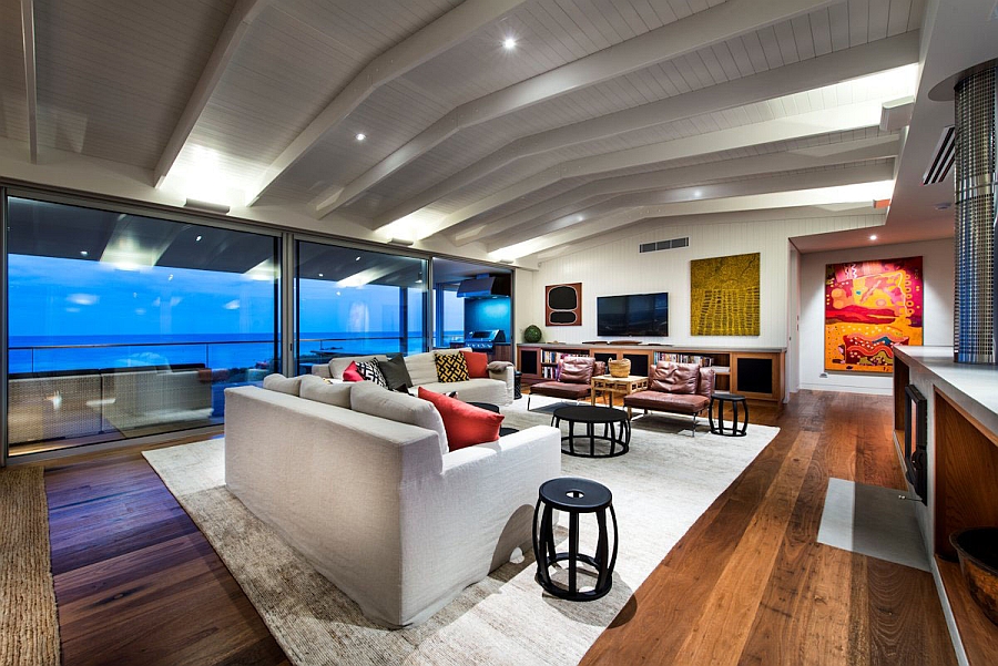 Beautiful beach house living room with grand ocean views