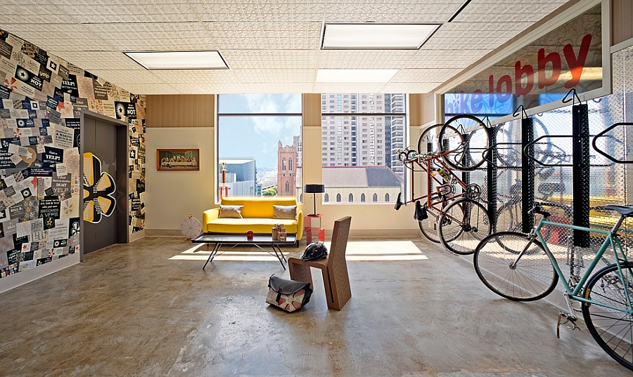 Bike storage inside the Yelp Headquarters for the eco-fiendly commuters