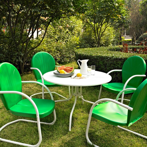 Bright green metal outdoor dining set