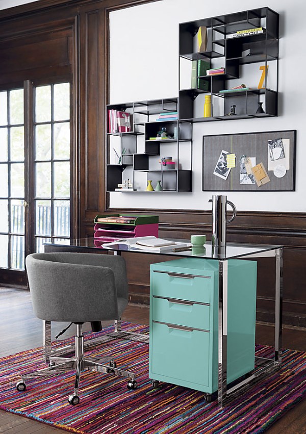 Chic, tidy work area featuring items from CB2