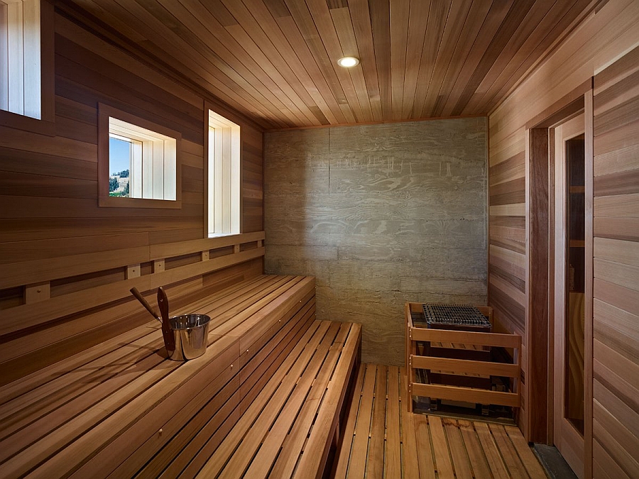 Classic sauna room at home combines comfort with lovely views