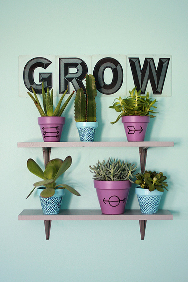 Colorful indoor plant shelf