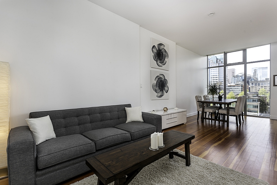 Comfy couch in gray allows you to decorate with just neutrals