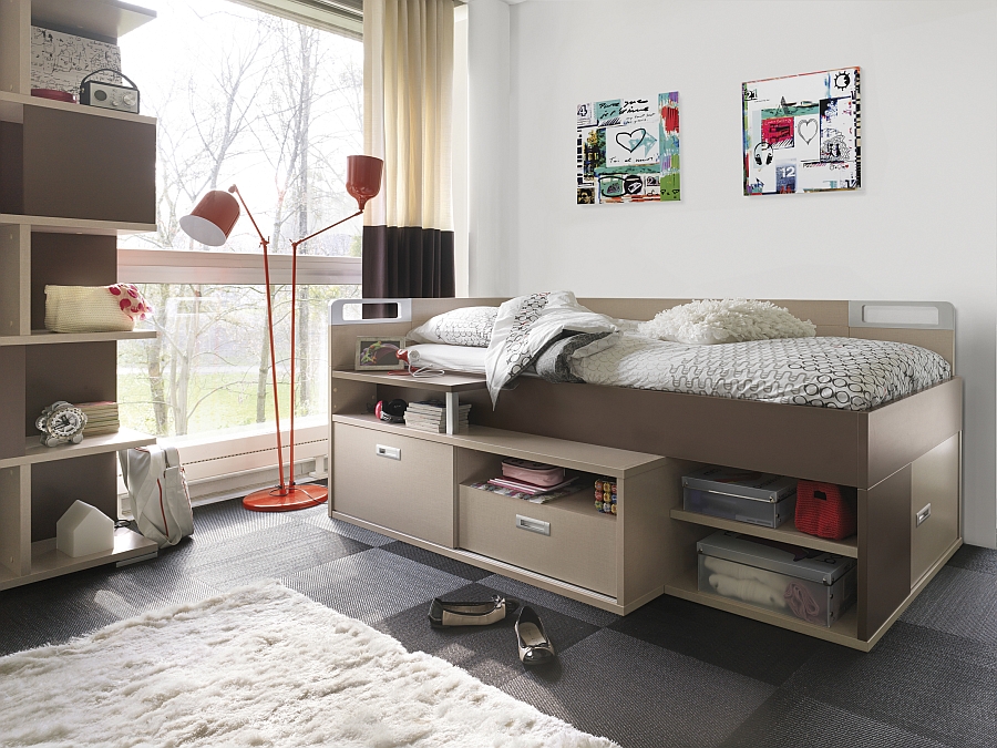 Compact bed with built-in workstation and storage for the space-conscious kids' bedroom