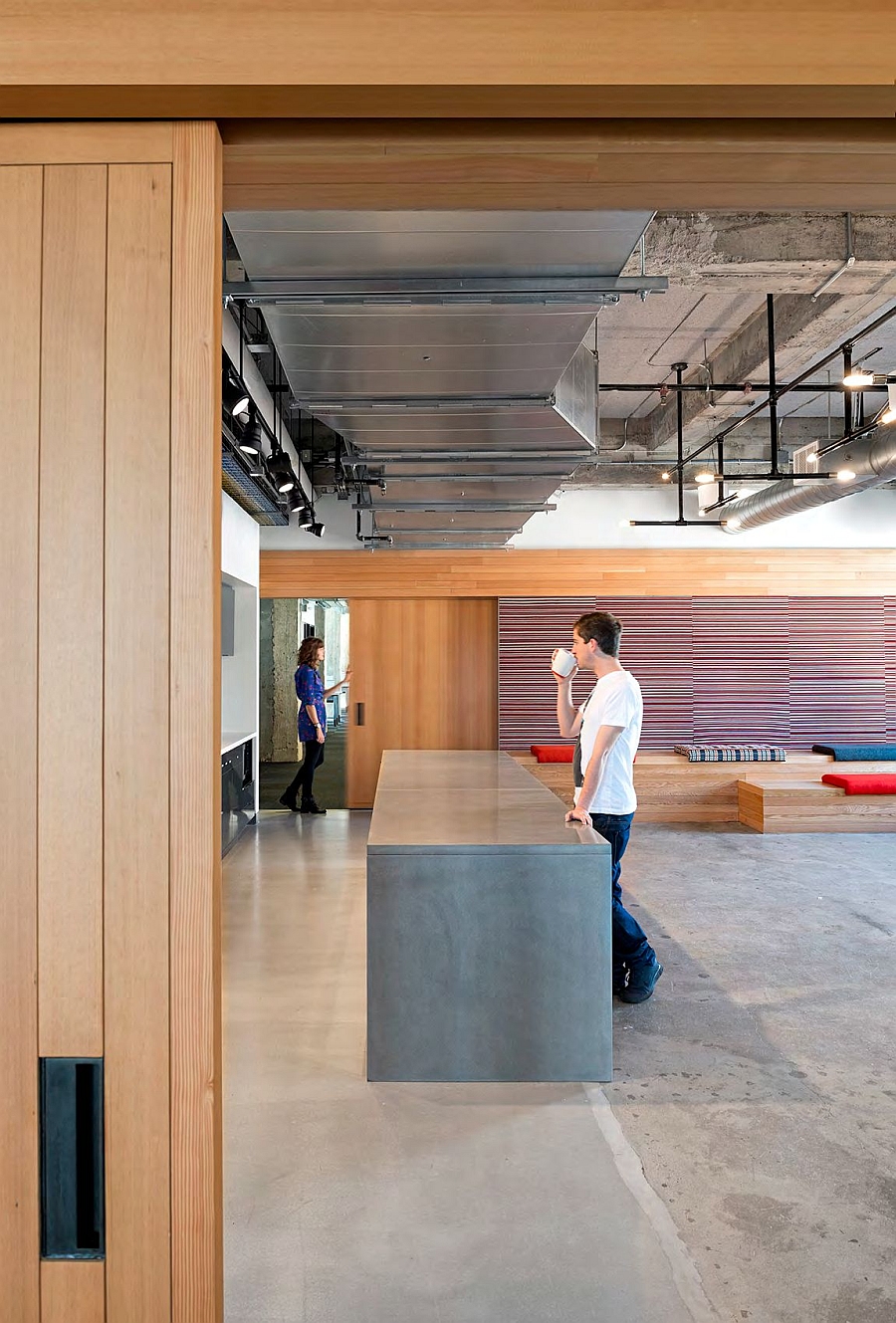 Cool coffee room and kitchen of the modern Yelp office