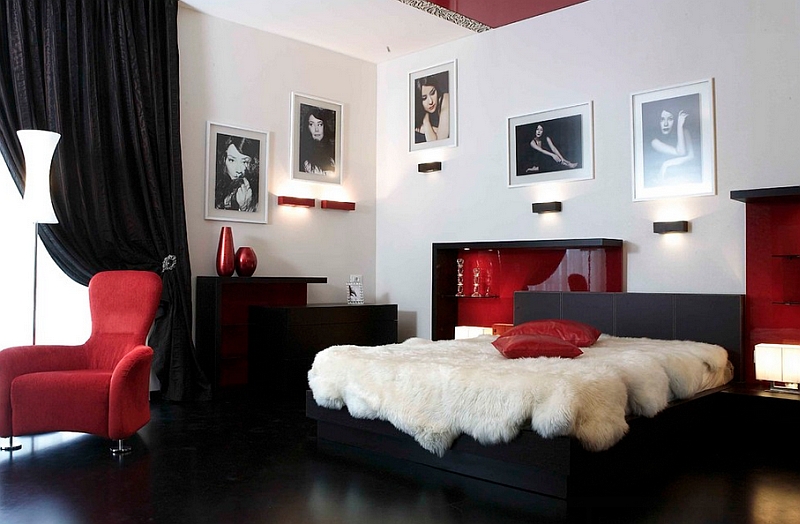 red, black and white interiors: living rooms, kitchens, bedrooms